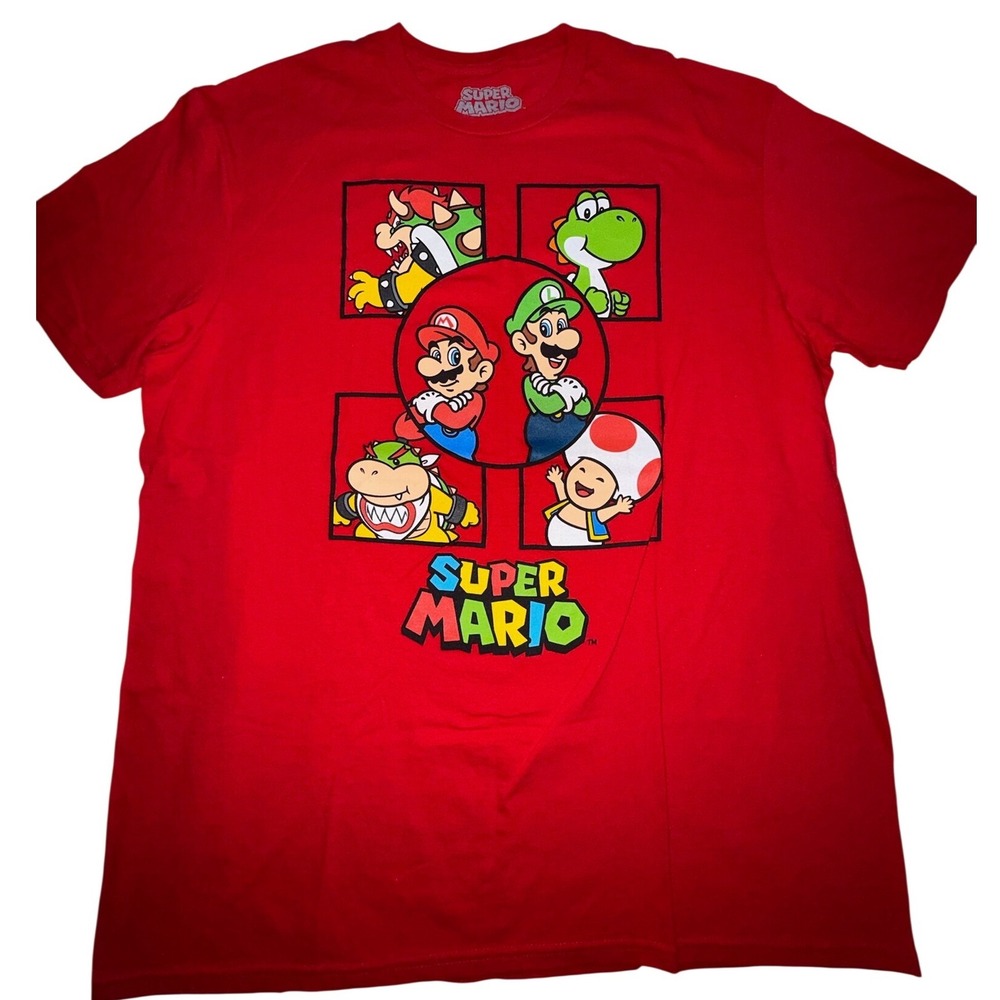 Nintendo Super Mario Graphic T-Shirt Mens Large Red Yoshi Luigi Bowser Cotton